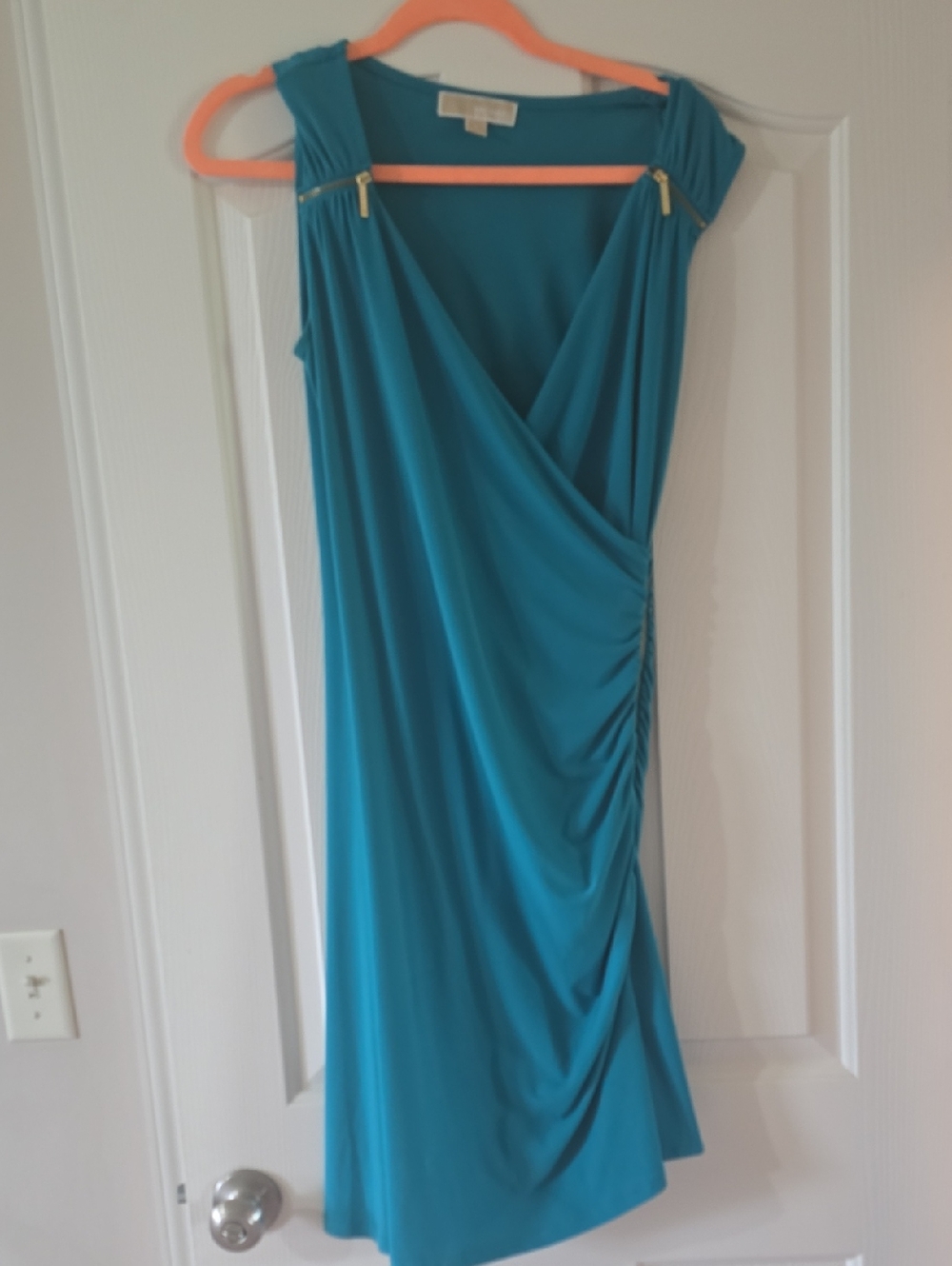 Michael Kors Teal Sleeveless V-Neck Midi Dress